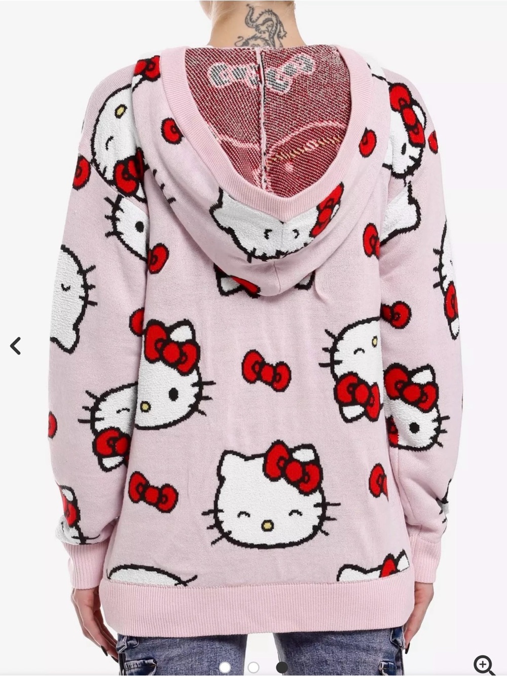 Hello Kitty Face Bow Hooded Cardigan Size L Pink Sanrio - Picture 2 of 9
